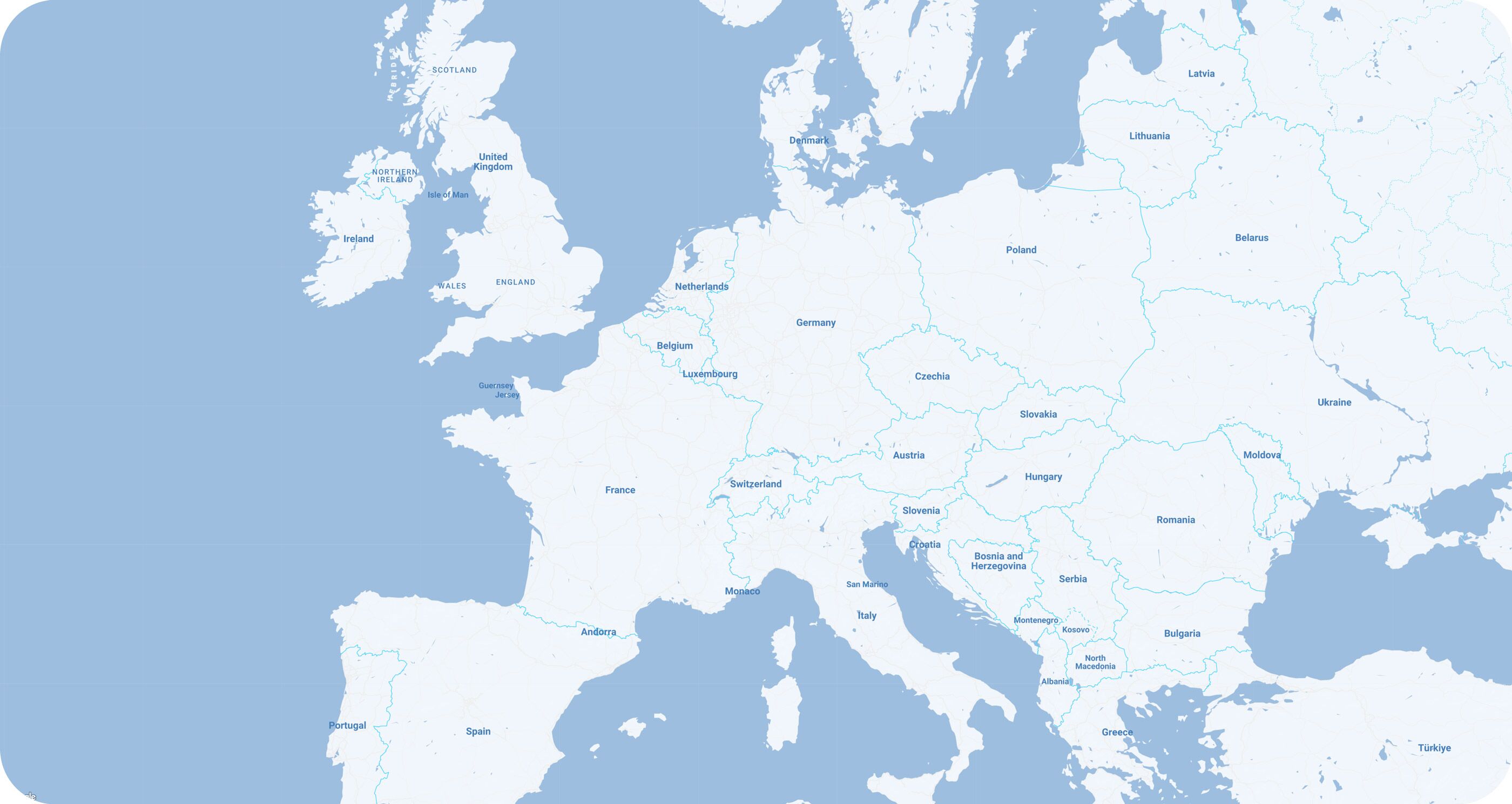 Mappa delle aree di servizio AirPortr per la consegna e il check-in bagagli in tutta Europa