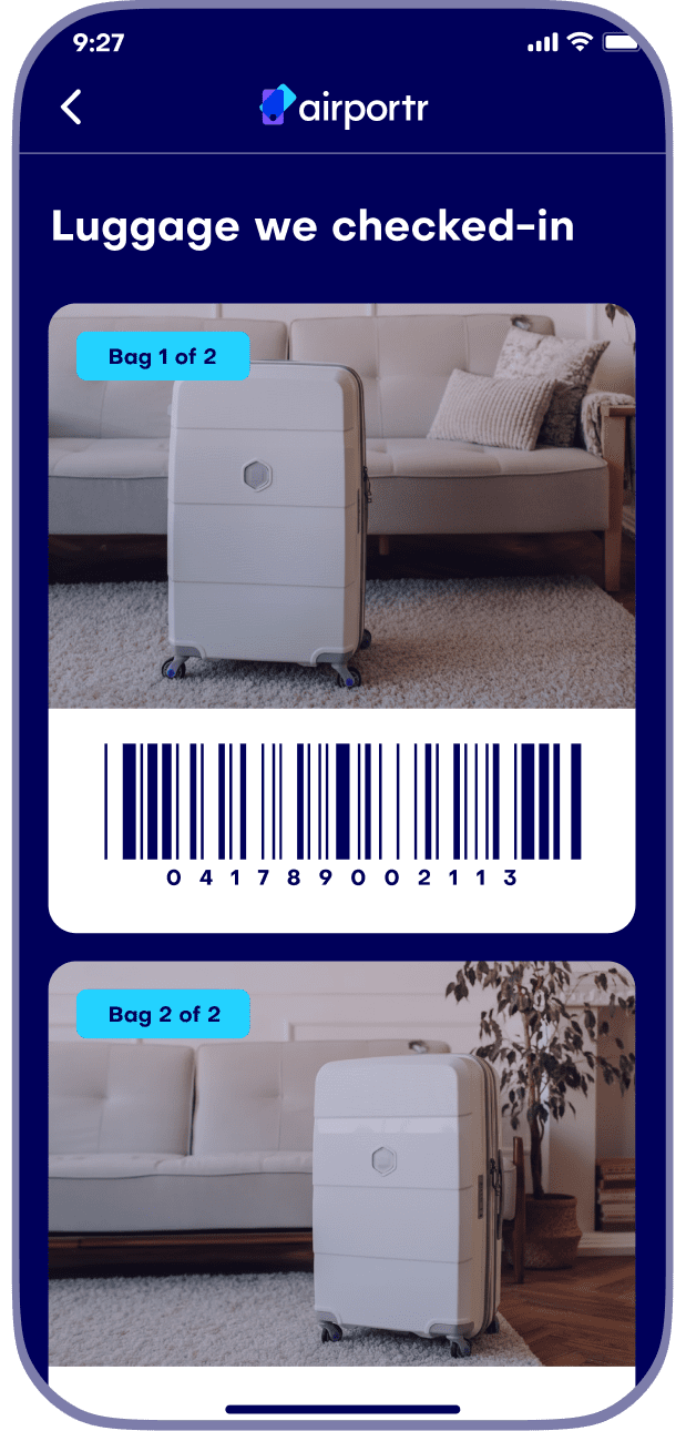 Luggage check-in screen